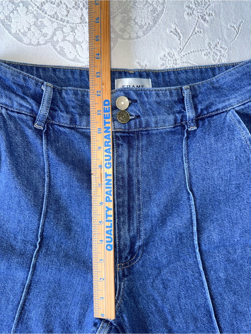 FRAME 70s Seamed Cuffed Crop Straight Leg Jeans Lago Di Como 30 medium dark blue - Picture 8 of 16